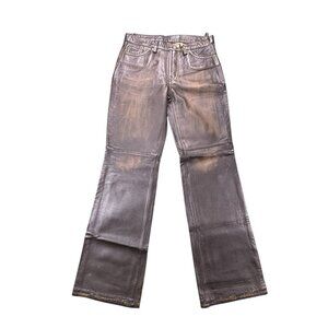 Lucky Brand Leather Pants Womens 4 Brown Distressed Western Cowgirl Trousers NWT